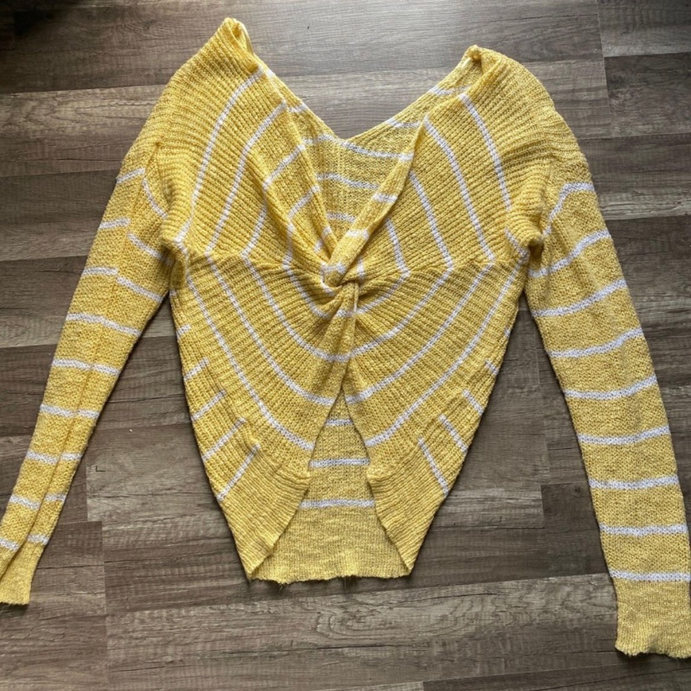 Love Tree Yellow Striped Knotted back sweater